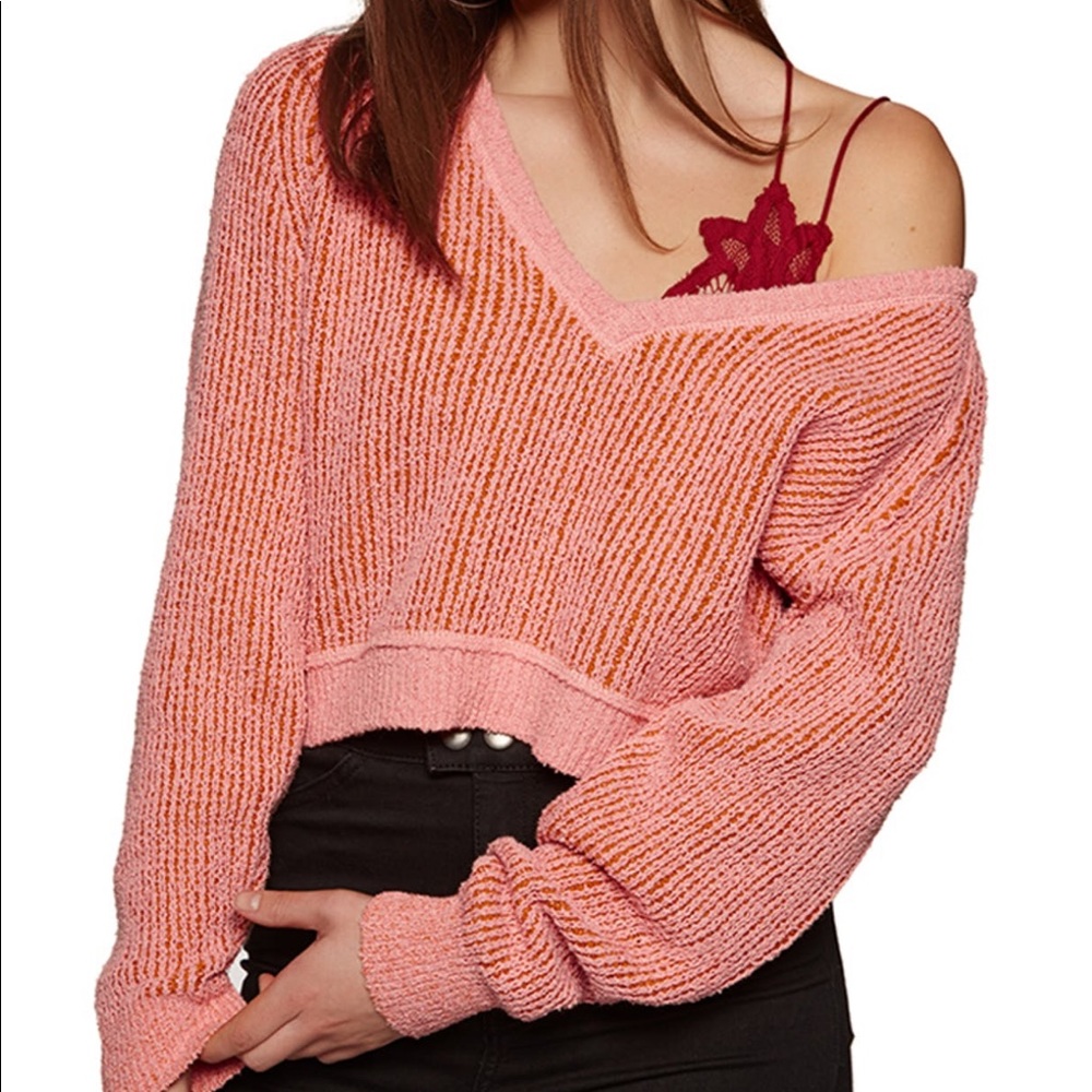 FREE PEOPLE High Low V  Sweater, Neutral - Picture 6 of 7